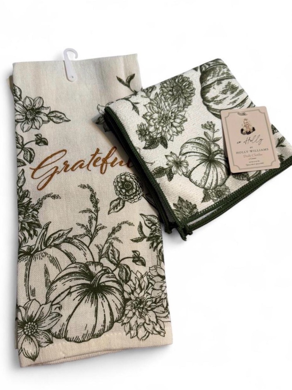 New “Grateful” Pumpkin Floral Kitchen Towels Set